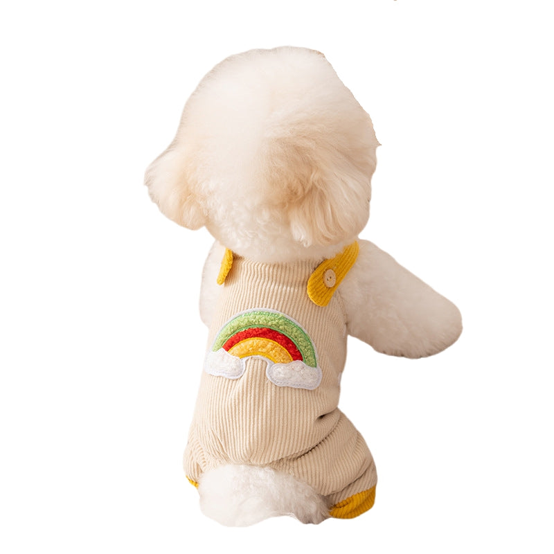 KFX-3625533 Rainbow Corduroy Dog Jumpsuit Overalls for Small Dogs - Warm Autumn-Winter Puppy Pants