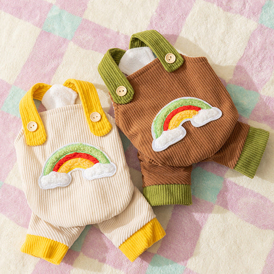 KFX-3625533 Rainbow Corduroy Dog Jumpsuit Overalls for Small Dogs - Warm Autumn-Winter Puppy Pants