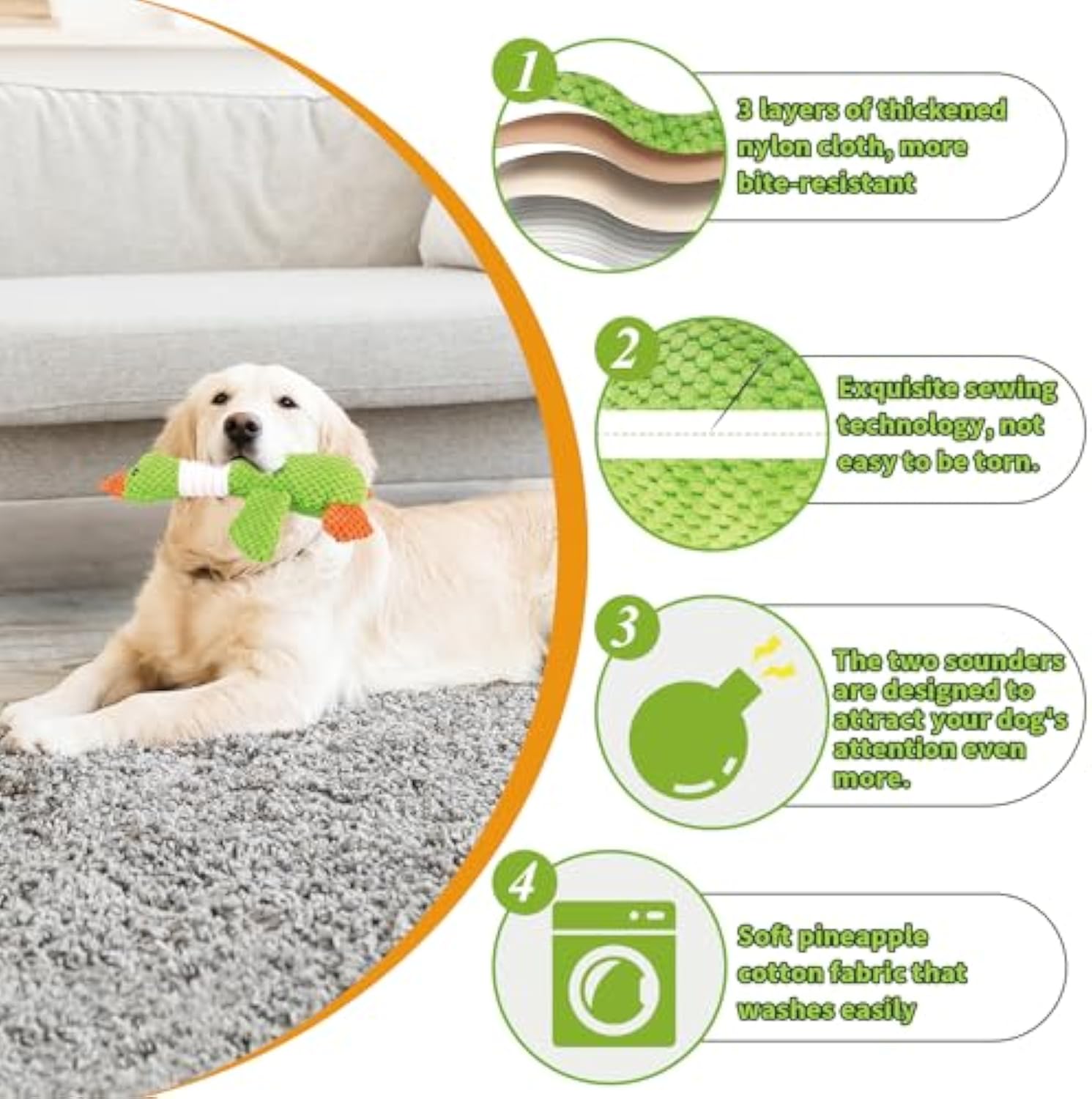 KFX-3628221 Durable Squeaky Plush Dog Toy for Large Dogs - Stuffed Duck Chew Toy for Puppies and Medium Breeds