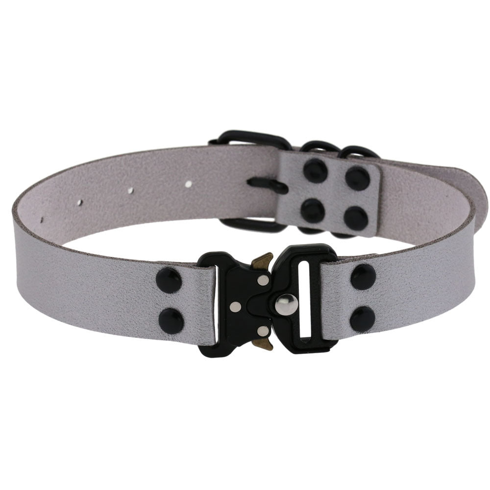 KFX-3628733 Creative Simple Release Buckle Leather Collar Necklace for Unisex - 49cm Adjustable Length