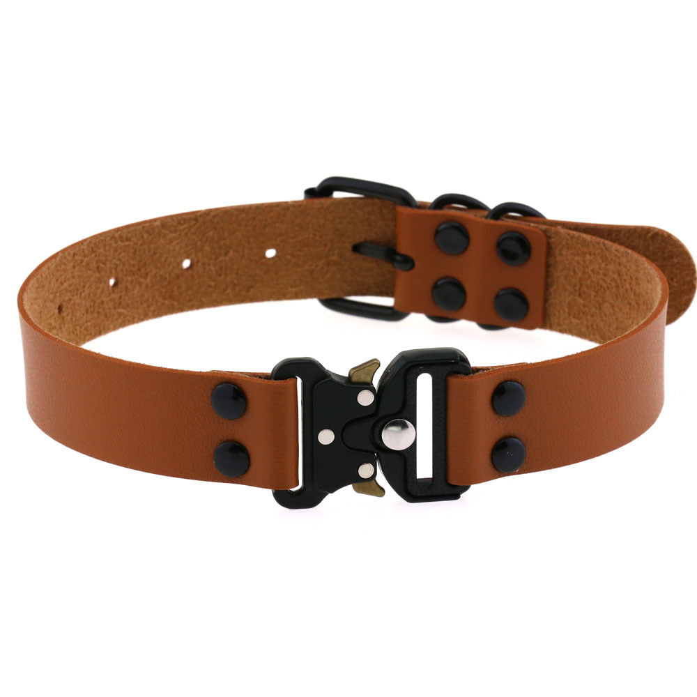 KFX-3628733 Creative Simple Release Buckle Leather Collar Necklace for Unisex - 49cm Adjustable Length