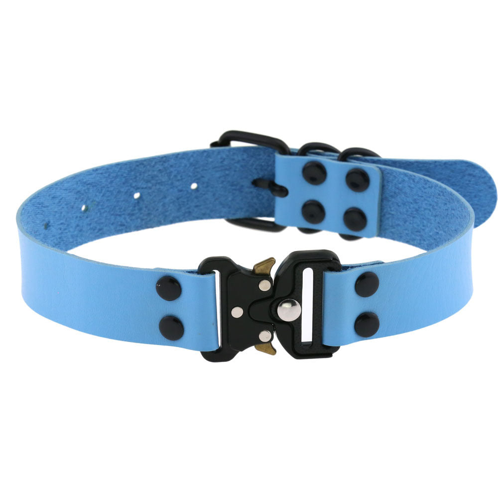 KFX-3628733 Creative Simple Release Buckle Leather Collar Necklace for Unisex - 49cm Adjustable Length