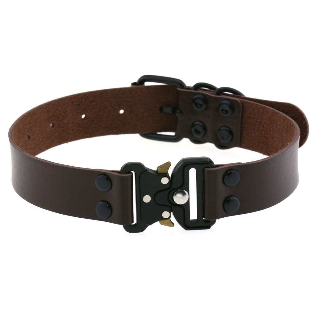 KFX-3628733 Creative Simple Release Buckle Leather Collar Necklace for Unisex - 49cm Adjustable Length