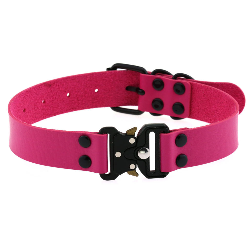 KFX-3628733 Creative Simple Release Buckle Leather Collar Necklace for Unisex - 49cm Adjustable Length