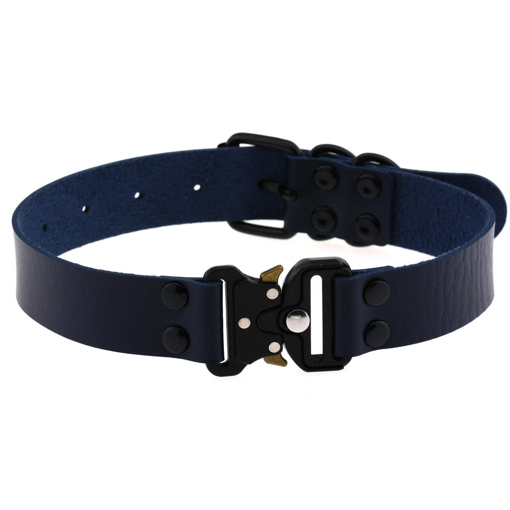 KFX-3628733 Creative Simple Release Buckle Leather Collar Necklace for Unisex - 49cm Adjustable Length