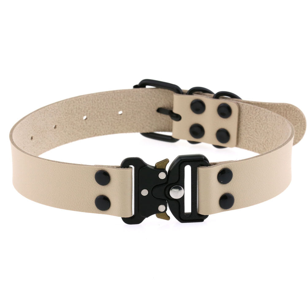 KFX-3628733 Creative Simple Release Buckle Leather Collar Necklace for Unisex - 49cm Adjustable Length