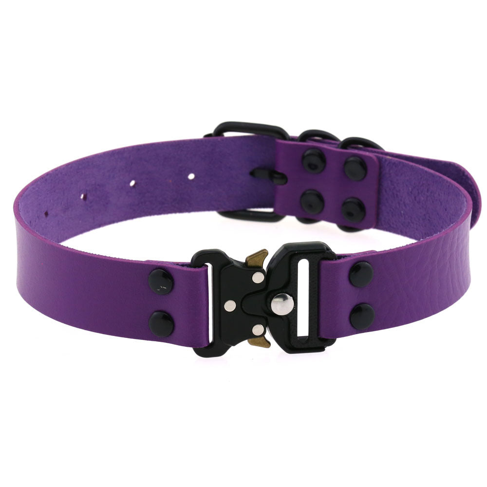 KFX-3628733 Creative Simple Release Buckle Leather Collar Necklace for Unisex - 49cm Adjustable Length