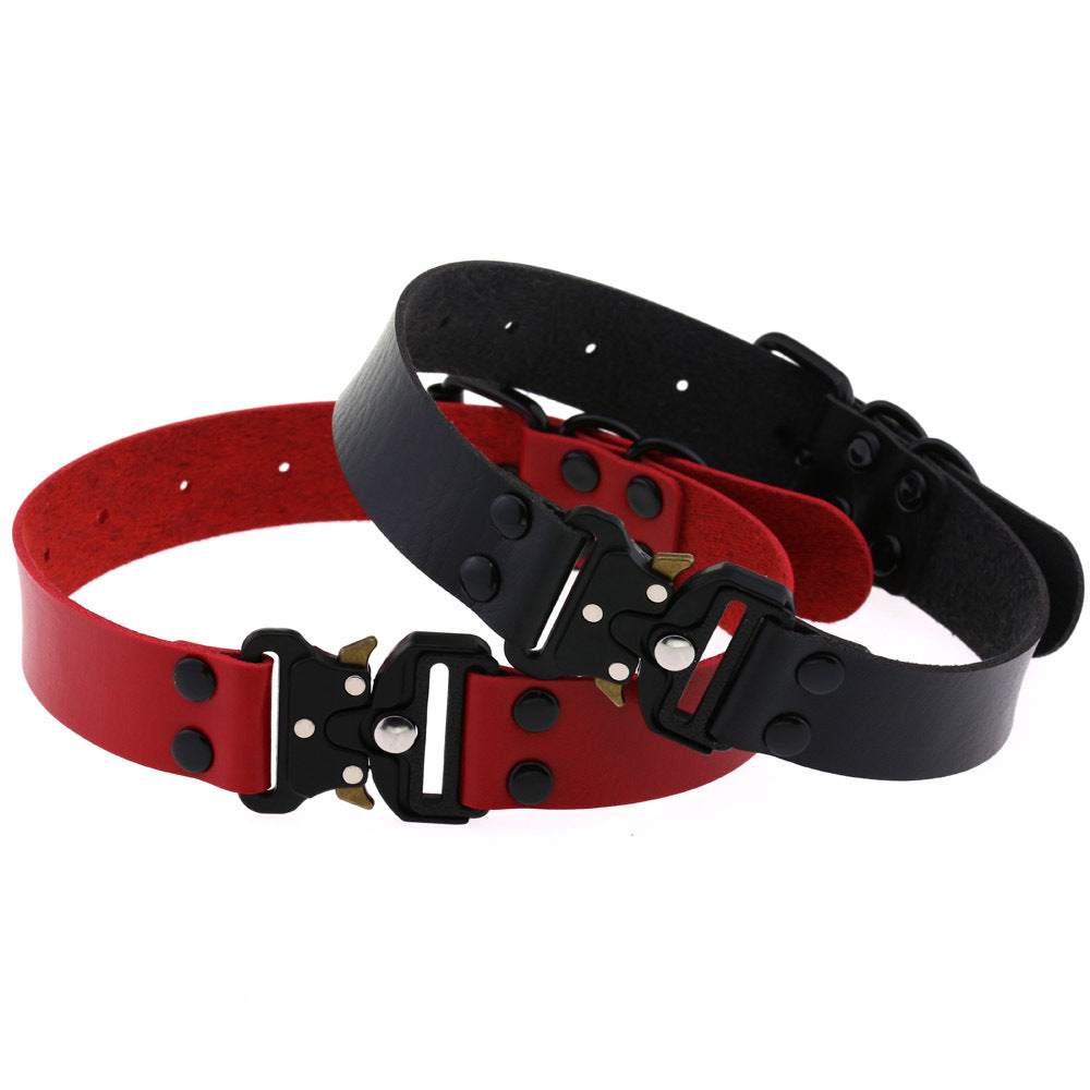 KFX-3628733 Creative Simple Release Buckle Leather Collar Necklace for Unisex - 49cm Adjustable Length