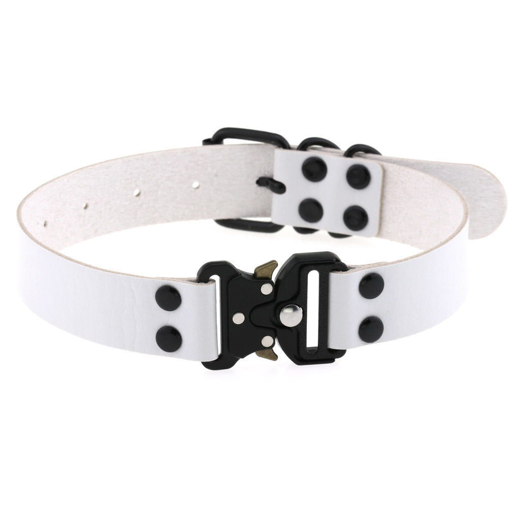 KFX-3628733 Creative Simple Release Buckle Leather Collar Necklace for Unisex - 49cm Adjustable Length