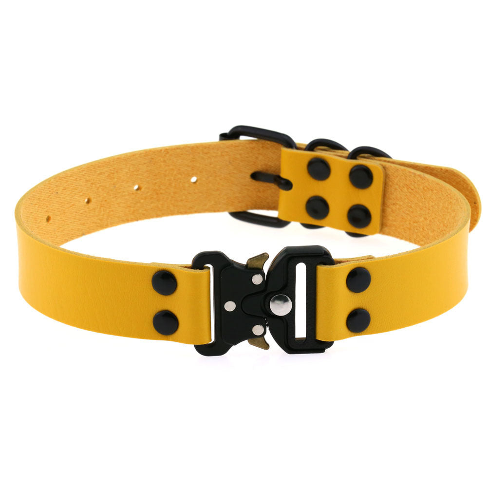 KFX-3628733 Creative Simple Release Buckle Leather Collar Necklace for Unisex - 49cm Adjustable Length