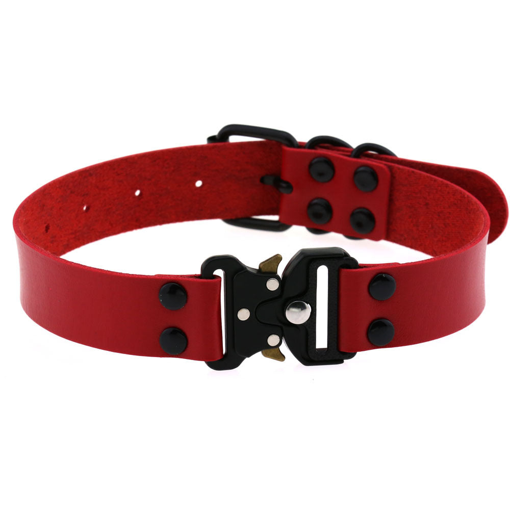 KFX-3628733 Creative Simple Release Buckle Leather Collar Necklace for Unisex - 49cm Adjustable Length