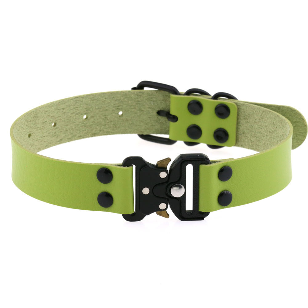 KFX-3628733 Creative Simple Release Buckle Leather Collar Necklace for Unisex - 49cm Adjustable Length