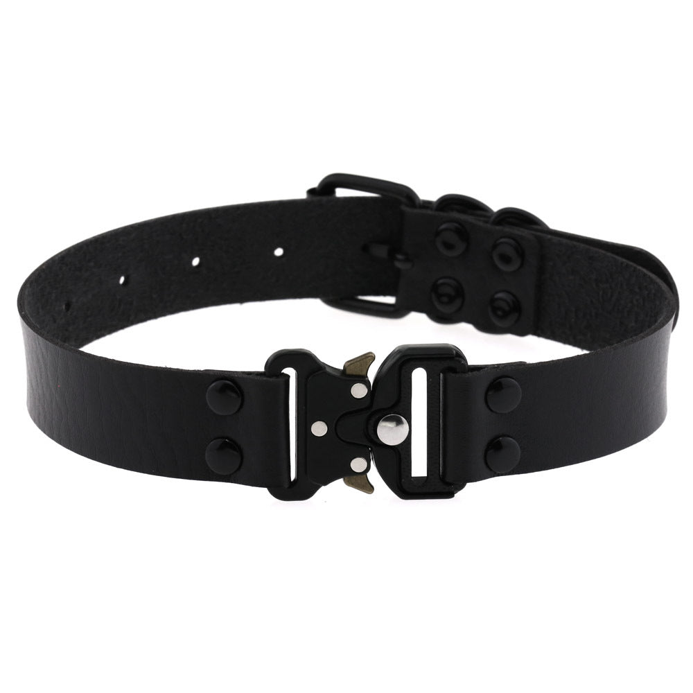 KFX-3628733 Creative Simple Release Buckle Leather Collar Necklace for Unisex - 49cm Adjustable Length