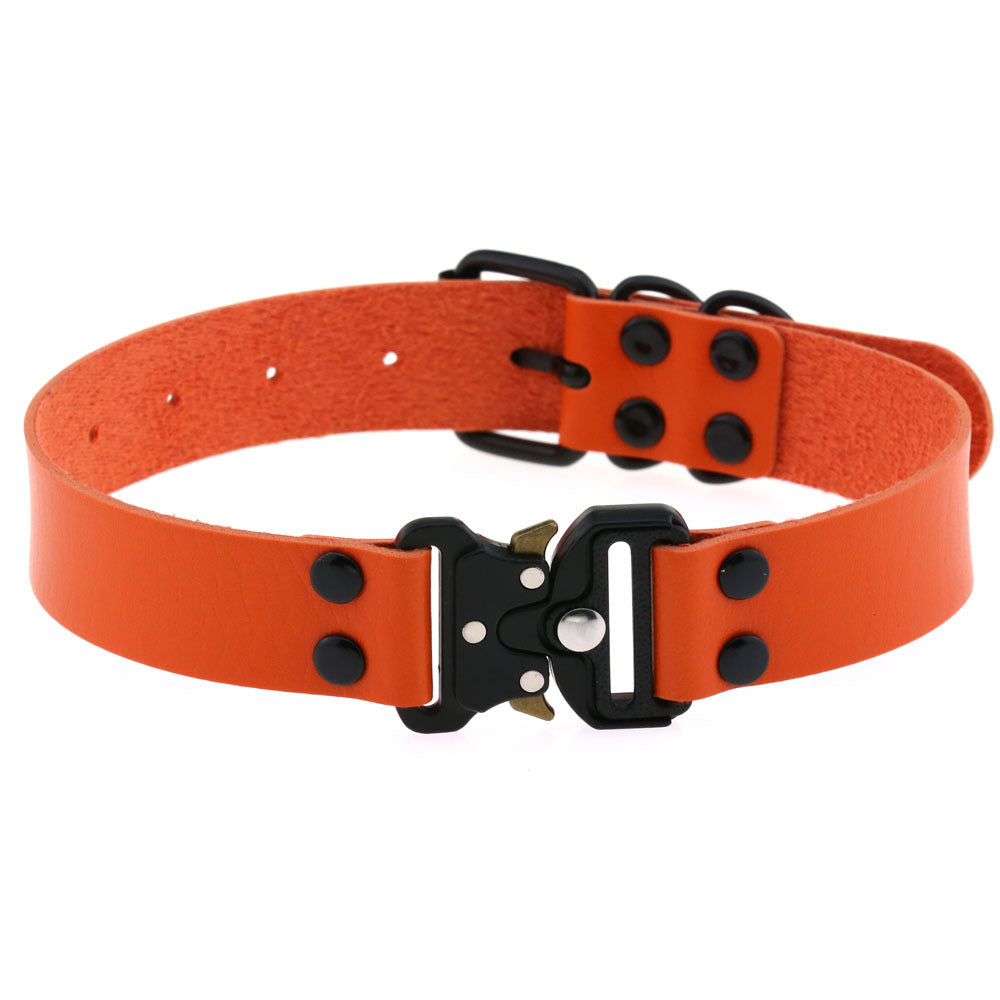 KFX-3628733 Creative Simple Release Buckle Leather Collar Necklace for Unisex - 49cm Adjustable Length