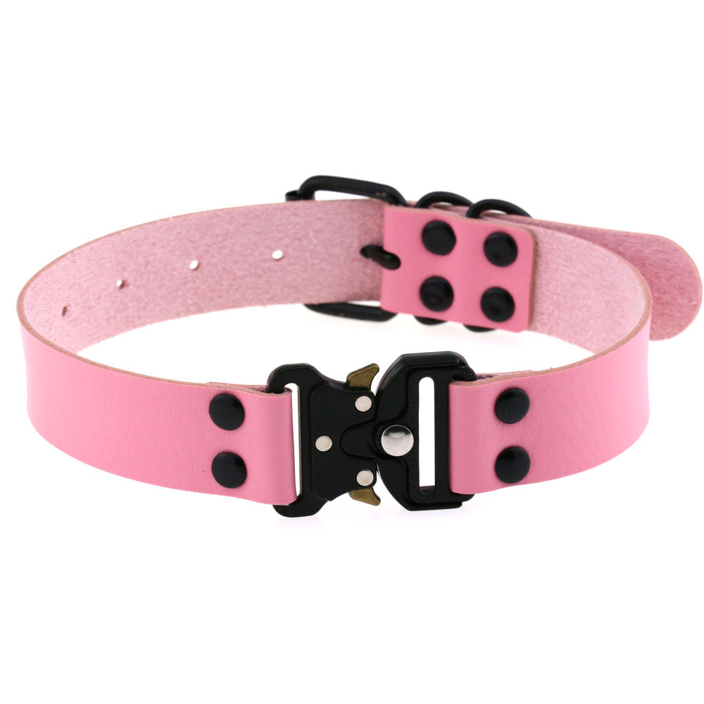 KFX-3628733 Creative Simple Release Buckle Leather Collar Necklace for Unisex - 49cm Adjustable Length