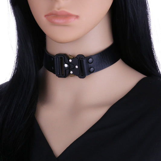 KFX-3628733 Creative Simple Release Buckle Leather Collar Necklace for Unisex - 49cm Adjustable Length