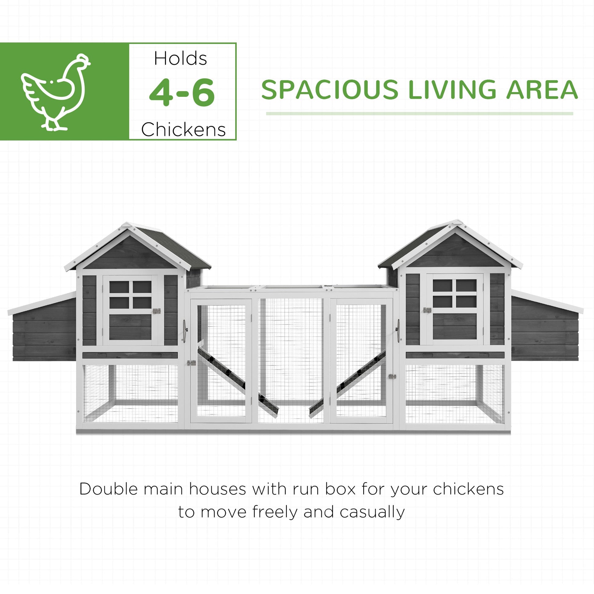 KFX-3630397 Large Dual Chicken Coop with Outdoor Run - Gray Fir Wood Chicken House for 4-6 Chickens