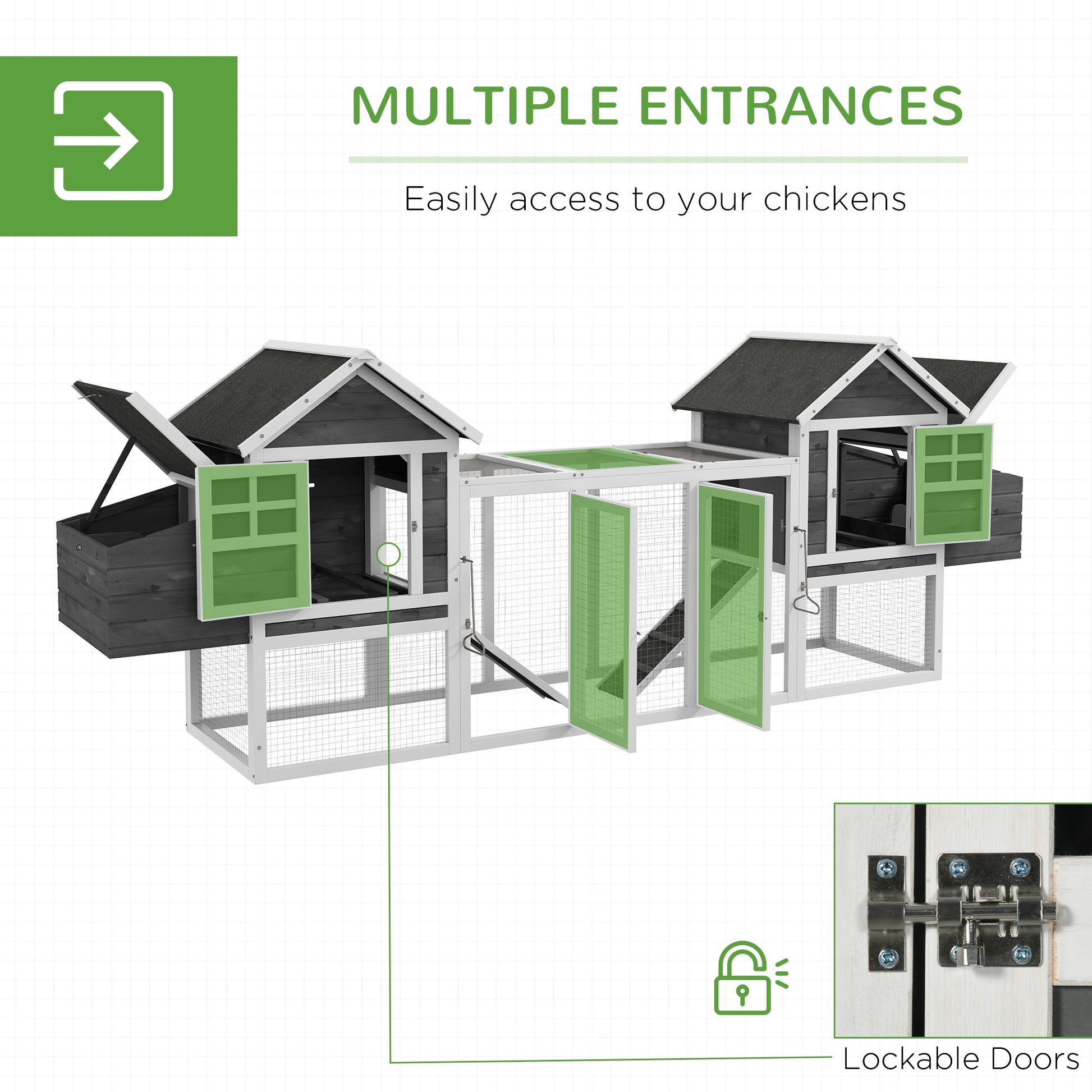KFX-3630397 Large Dual Chicken Coop with Outdoor Run - Gray Fir Wood Chicken House for 4-6 Chickens
