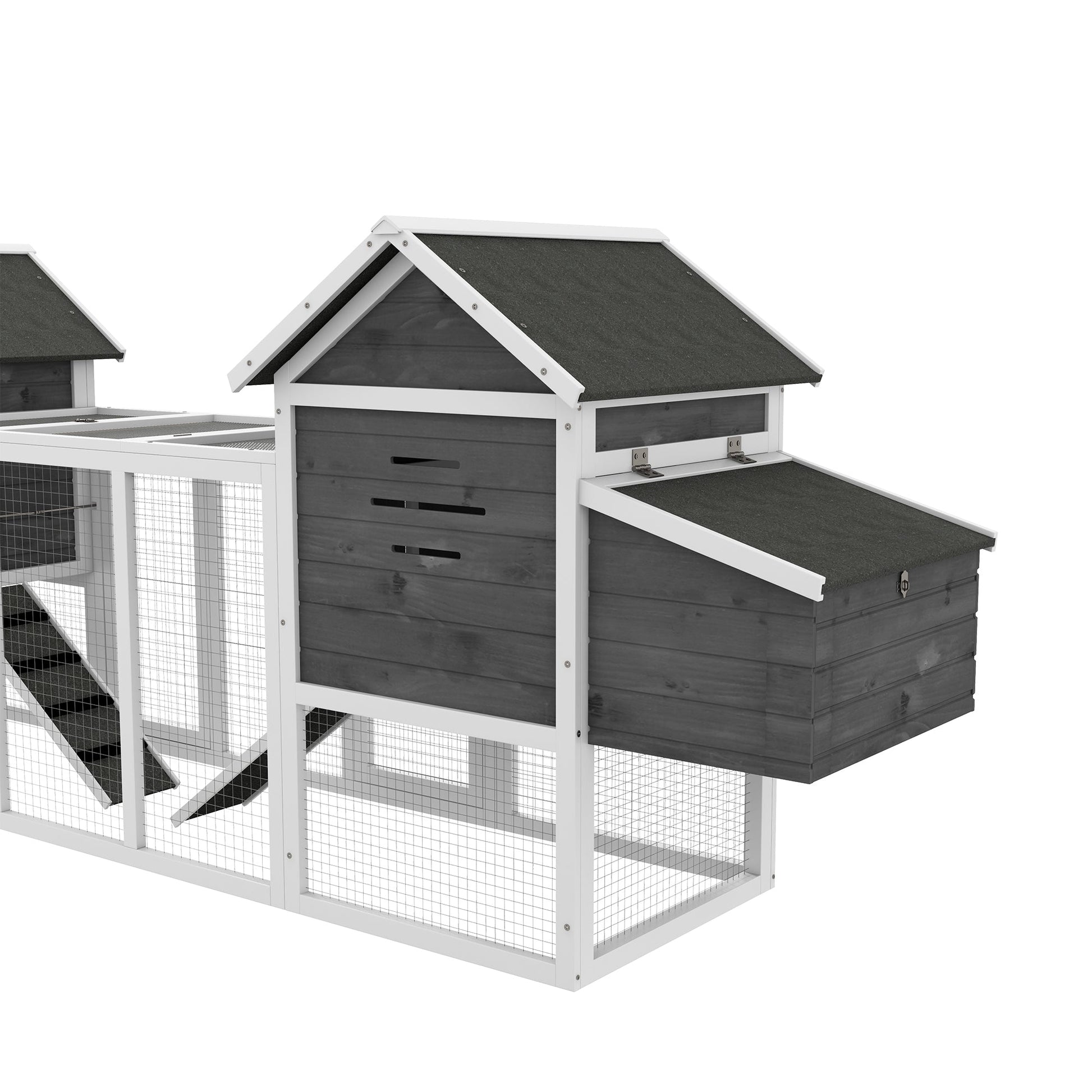 KFX-3630397 Large Dual Chicken Coop with Outdoor Run - Gray Fir Wood Chicken House for 4-6 Chickens