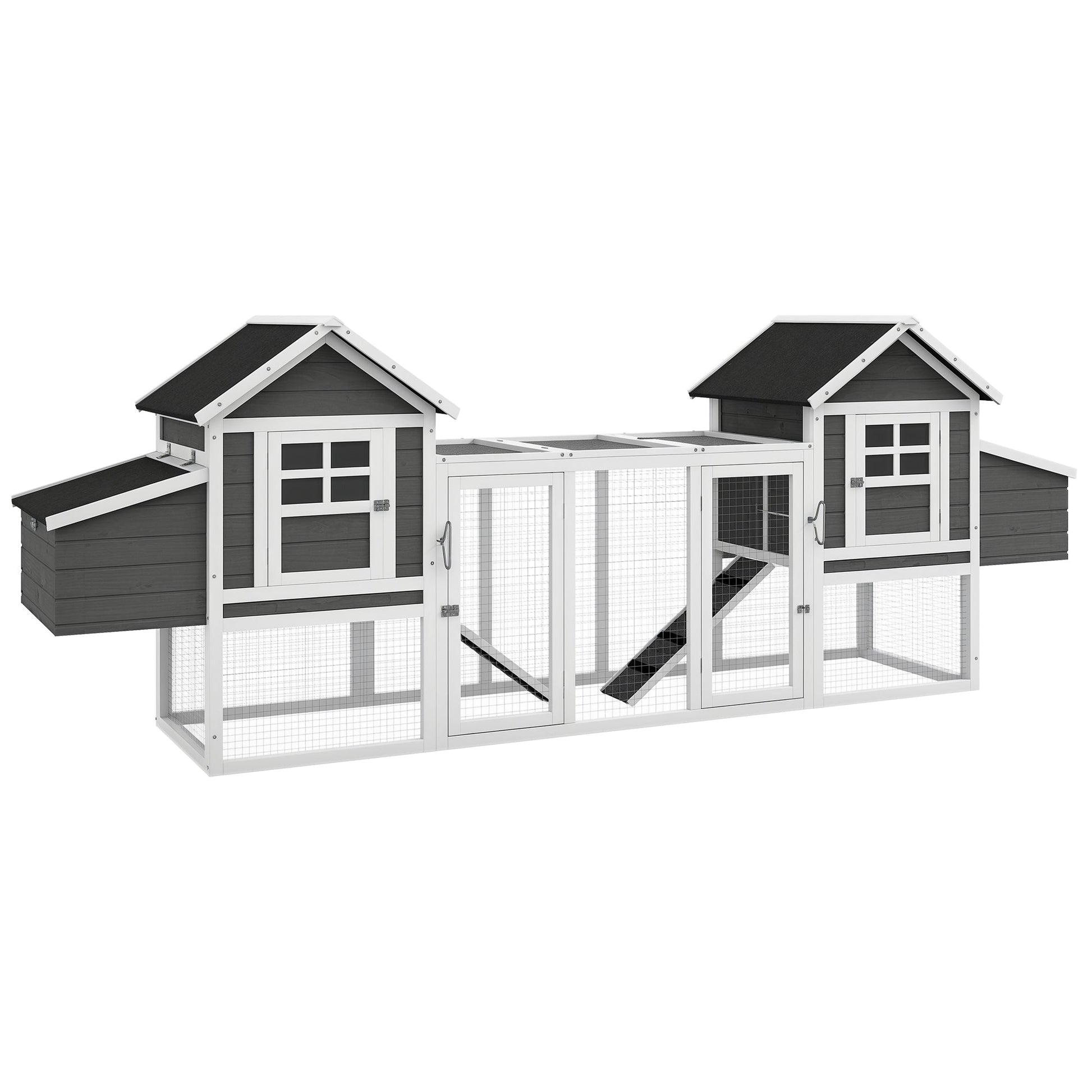 KFX-3630397 Large Dual Chicken Coop with Outdoor Run - Gray Fir Wood Chicken House for 4-6 Chickens