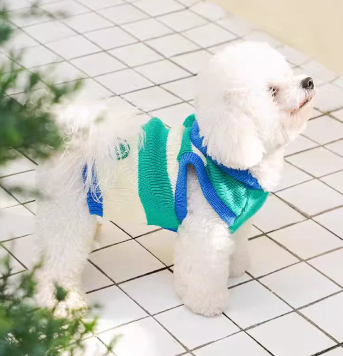KFX-3631293 Striped Hooded Knitted Pet Sweater for Autumn/Winter - Available in Blue, Sizes S-L