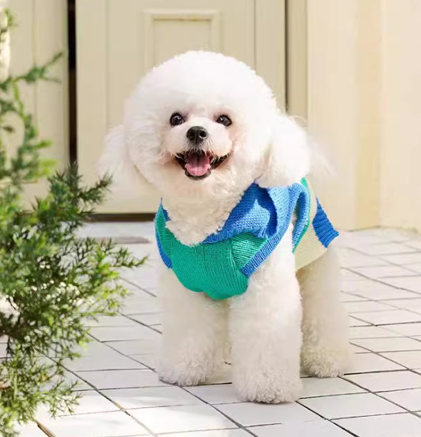 KFX-3631293 Striped Hooded Knitted Pet Sweater for Autumn/Winter - Available in Blue, Sizes S-L