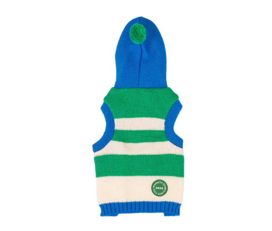 KFX-3631293 Striped Hooded Knitted Pet Sweater for Autumn/Winter - Available in Blue, Sizes S-L