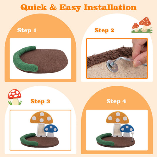 KFX-3632701 Multifunctional Mushroom Cat Bed with Scratch Panel and Swinging Ball, Comfortable and Space-Saving Design