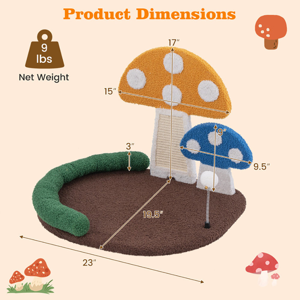 KFX-3632701 Multifunctional Mushroom Cat Bed with Scratch Panel and Swinging Ball, Comfortable and Space-Saving Design