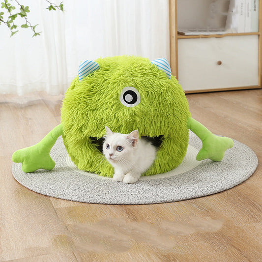 KFX-3633981 Fluffy Round Cat Bed for Indoor Cats - Soft Plush Cushion, Non-Slip, Self-Warming, Machine Washable