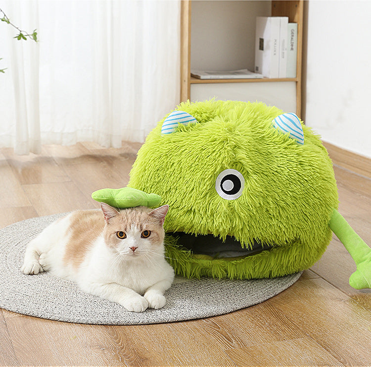 KFX-3633981 Fluffy Round Cat Bed for Indoor Cats - Soft Plush Cushion, Non-Slip, Self-Warming, Machine Washable