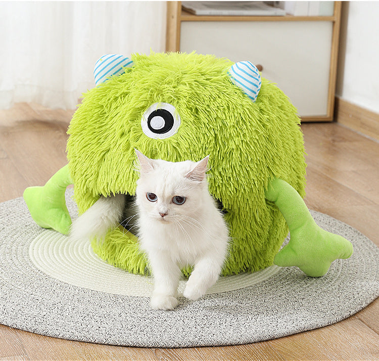 KFX-3633981 Fluffy Round Cat Bed for Indoor Cats - Soft Plush Cushion, Non-Slip, Self-Warming, Machine Washable