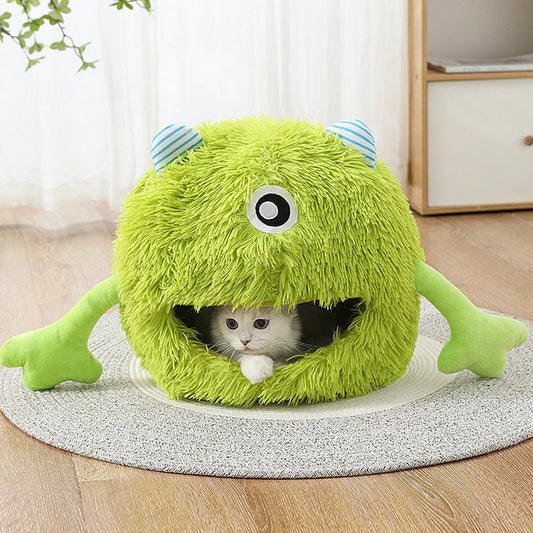 KFX-3633981 Fluffy Round Cat Bed for Indoor Cats - Soft Plush Cushion, Non-Slip, Self-Warming, Machine Washable