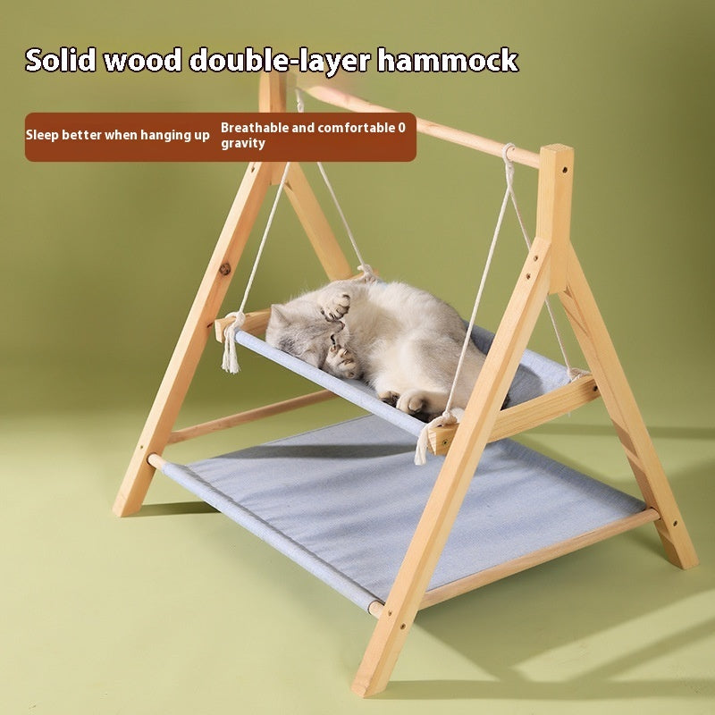 KFX-3634109 Double-Layer Universal Wooden Cat Hammock Nest for All Seasons - Sisal Material, 65CM x 57CM x 69CM