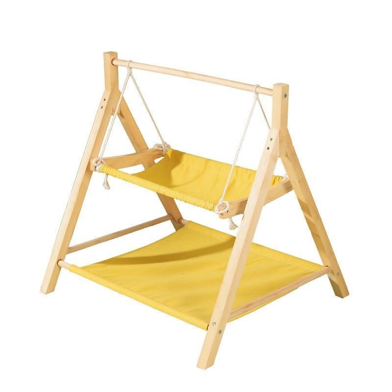 KFX-3634109 Double-Layer Universal Wooden Cat Hammock Nest for All Seasons - Sisal Material, 65CM x 57CM x 69CM