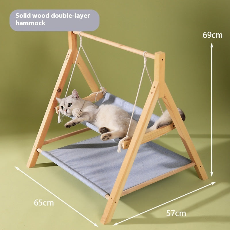 KFX-3634109 Double-Layer Universal Wooden Cat Hammock Nest for All Seasons - Sisal Material, 65CM x 57CM x 69CM