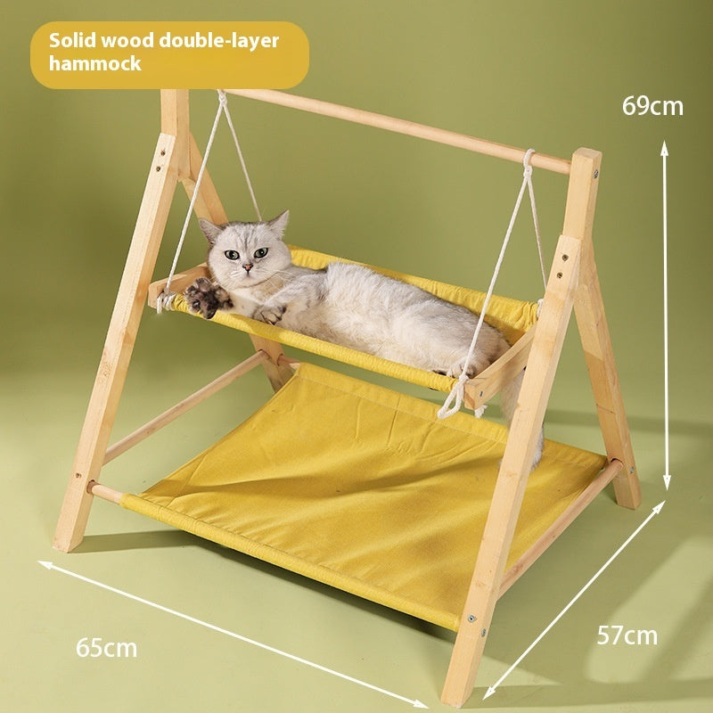 KFX-3634109 Double-Layer Universal Wooden Cat Hammock Nest for All Seasons - Sisal Material, 65CM x 57CM x 69CM