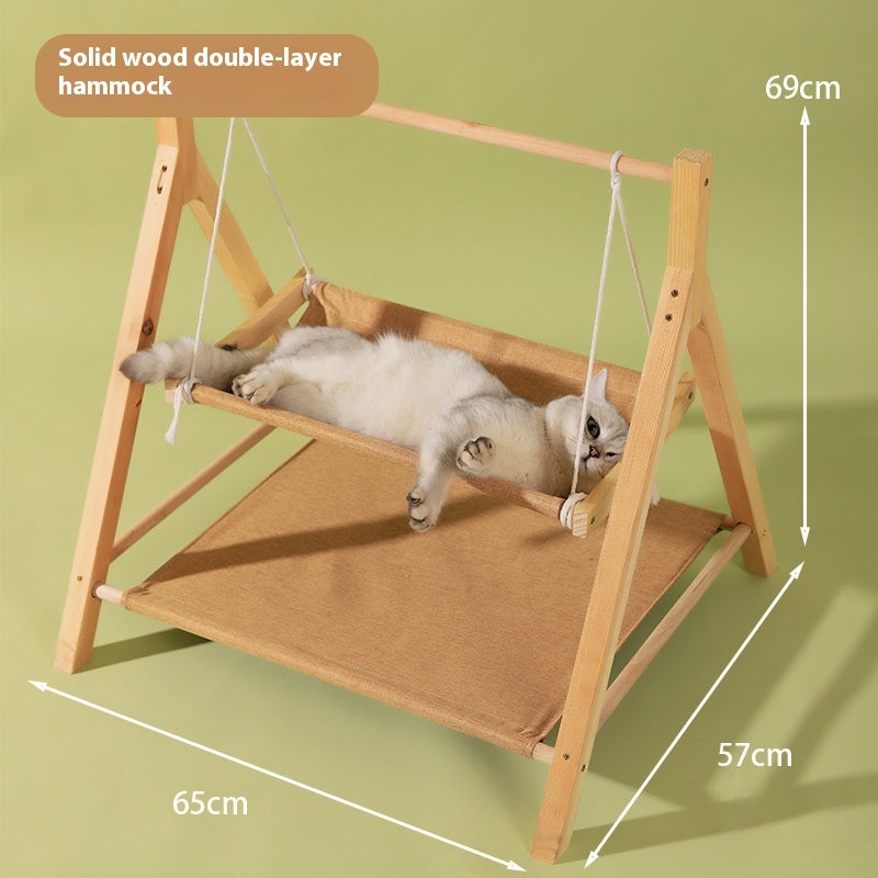 KFX-3634109 Double-Layer Universal Wooden Cat Hammock Nest for All Seasons - Sisal Material, 65CM x 57CM x 69CM