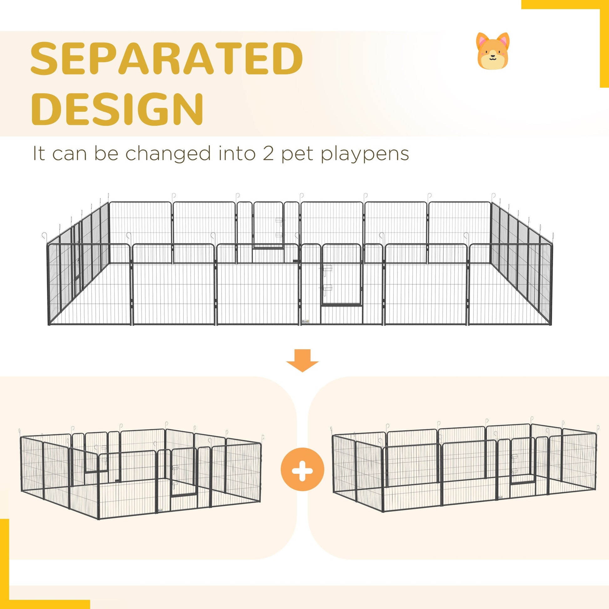 KFX-3636157 24-Panel Portable Dog Playpen with Lockable Doors, Suitable for Small and Medium Dogs