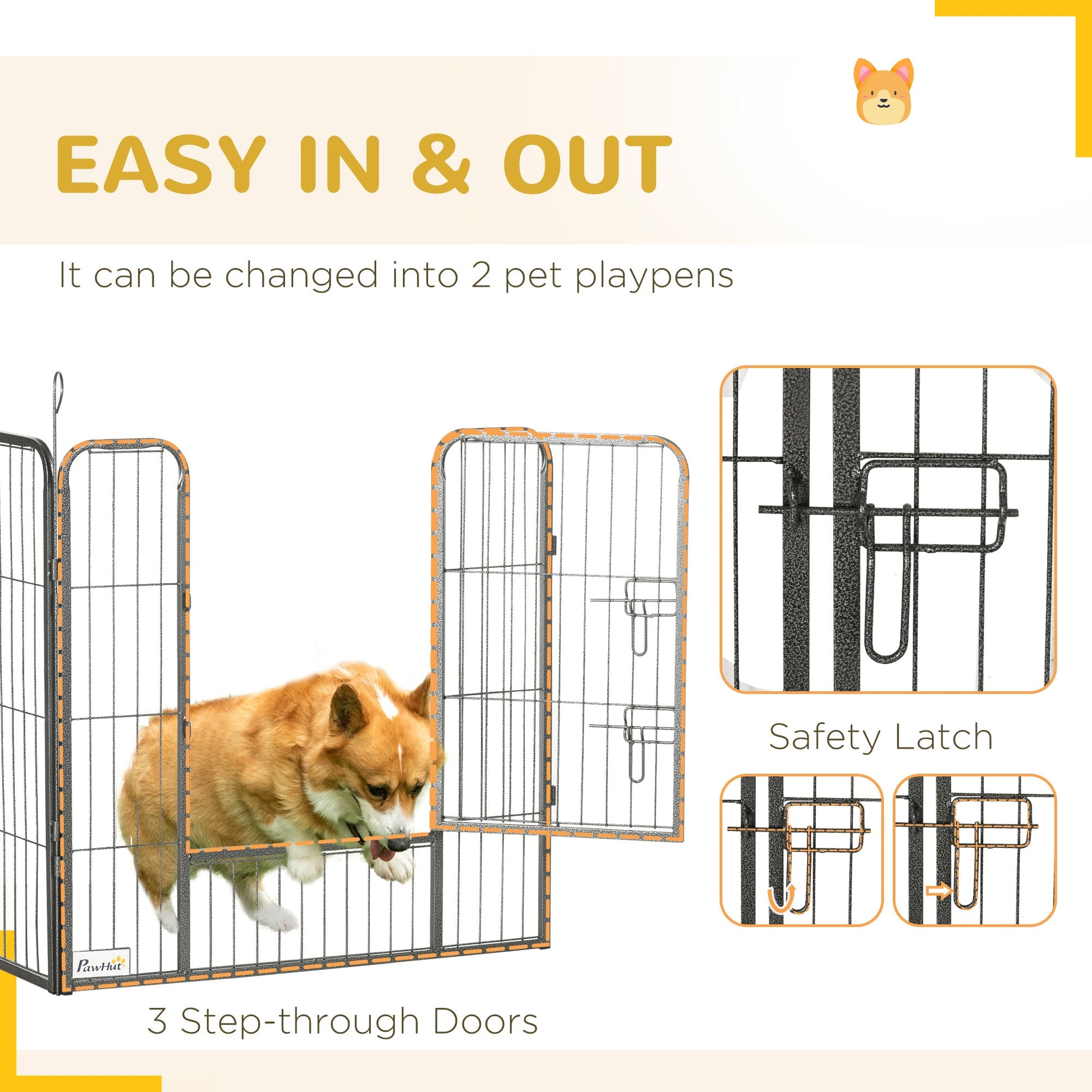 KFX-3636157 24-Panel Portable Dog Playpen with Lockable Doors, Suitable for Small and Medium Dogs