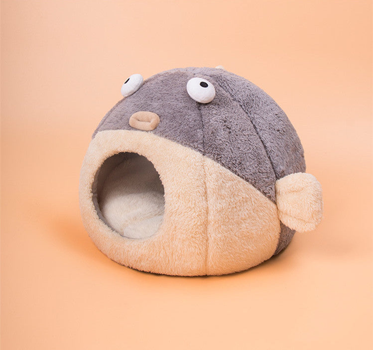KFX-3636541 Cozy All-Season Cat House with Velvet Pufferfish Nest Pad