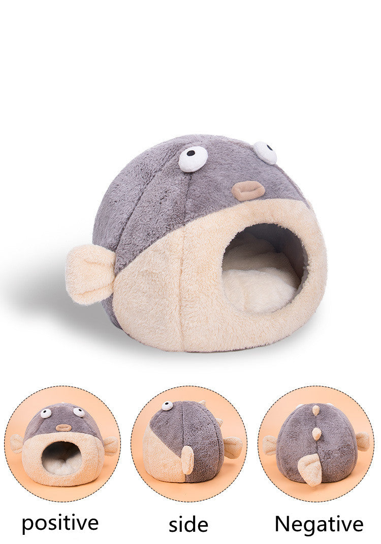 KFX-3636541 Cozy All-Season Cat House with Velvet Pufferfish Nest Pad