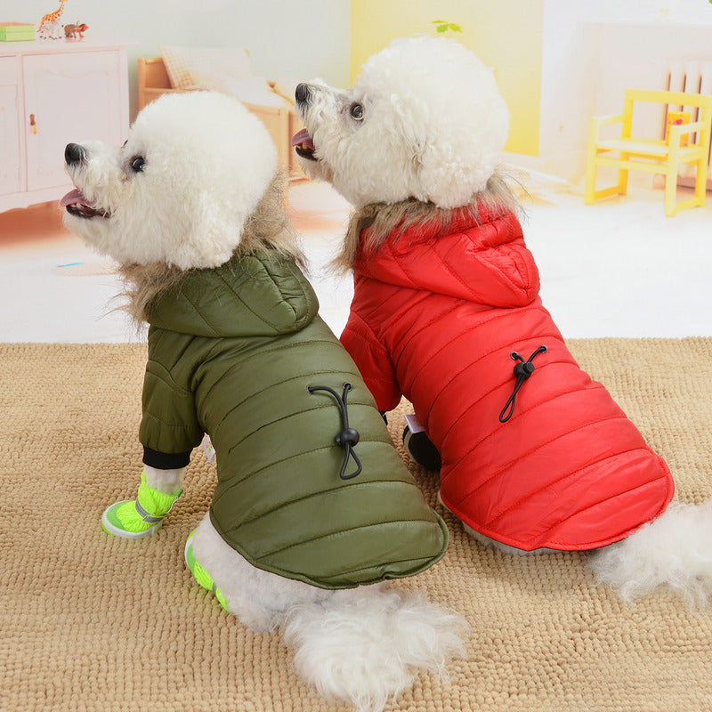 KFX-3636925 Winter Cotton Down Padded Jacket for Pets - Casual Two-Legged Design in Red, Army Green, and Gray