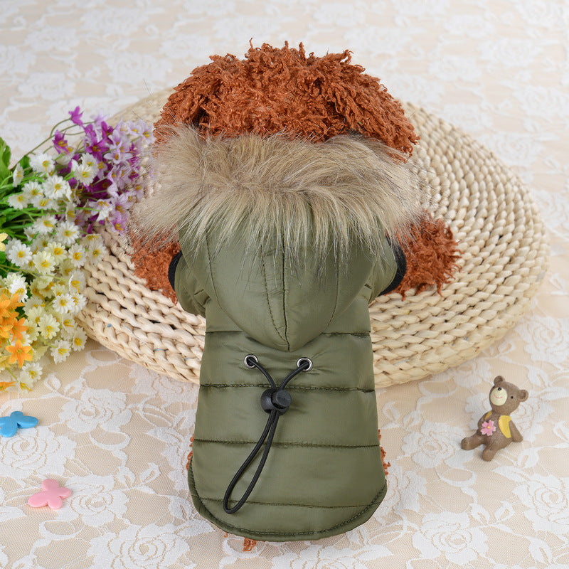 KFX-3636925 Winter Cotton Down Padded Jacket for Pets - Casual Two-Legged Design in Red, Army Green, and Gray