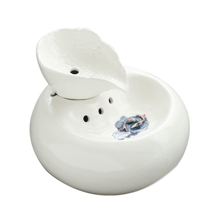 KFX-3638333 Ceramic Automatic Cat Water Dispenser with Filtration System - White and Pink