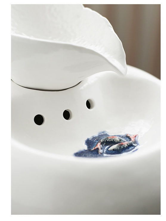 KFX-3638333 Ceramic Automatic Cat Water Dispenser with Filtration System - White and Pink