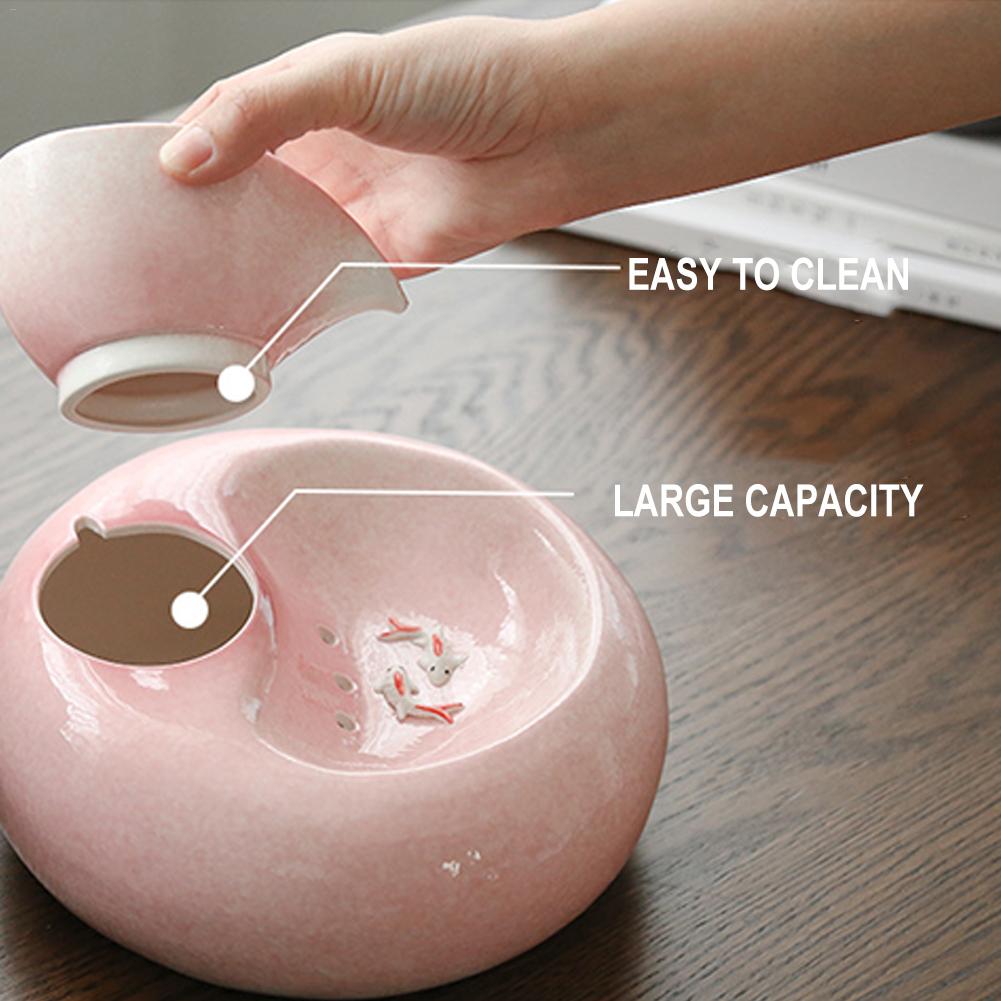 KFX-3638333 Ceramic Automatic Cat Water Dispenser with Filtration System - White and Pink