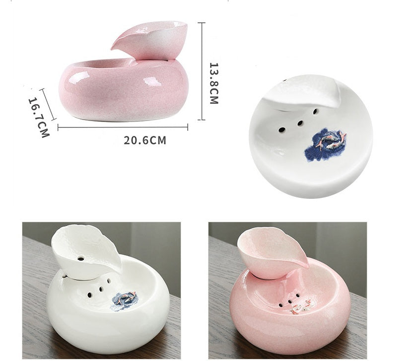 KFX-3638333 Ceramic Automatic Cat Water Dispenser with Filtration System - White and Pink