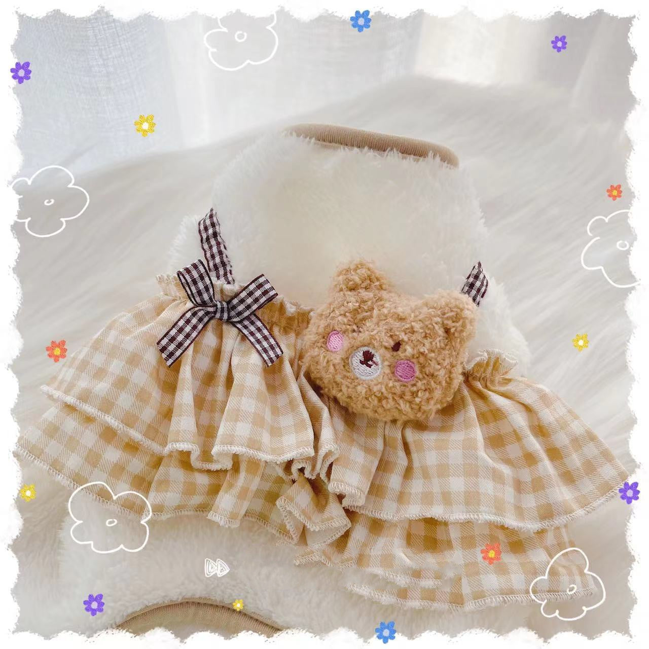 KFX-3638845 Cozy Cartoon Coffee Bear Dog Outfit in Coral Fleece for All Sizes