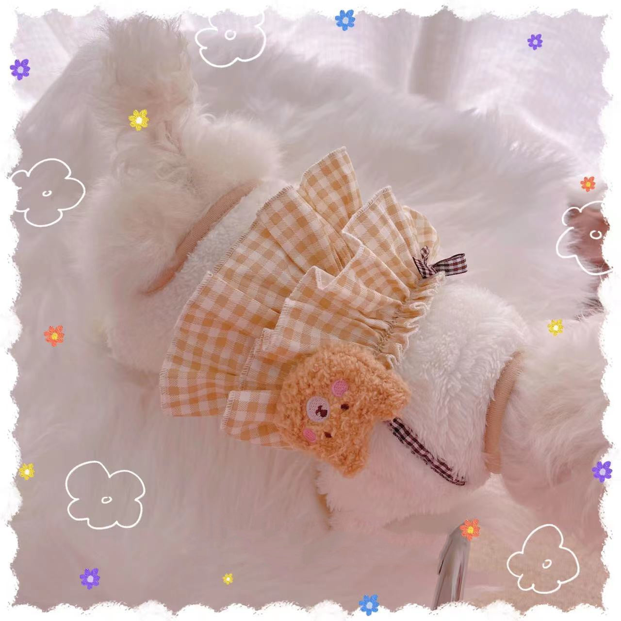 KFX-3638845 Cozy Cartoon Coffee Bear Dog Outfit in Coral Fleece for All Sizes